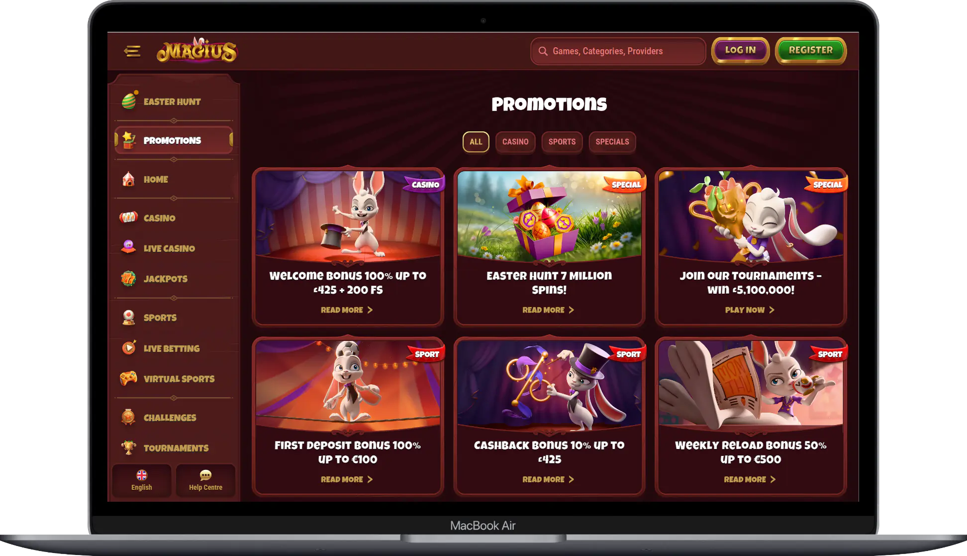 Interface Magius casino sur MacBook